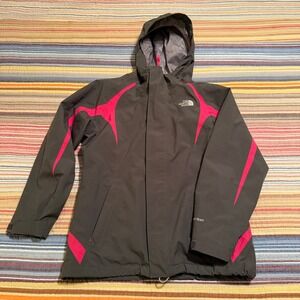 The North Face Girls L 14/16 HyVent Jacket Gray Pink Waterproof Hooded Shell